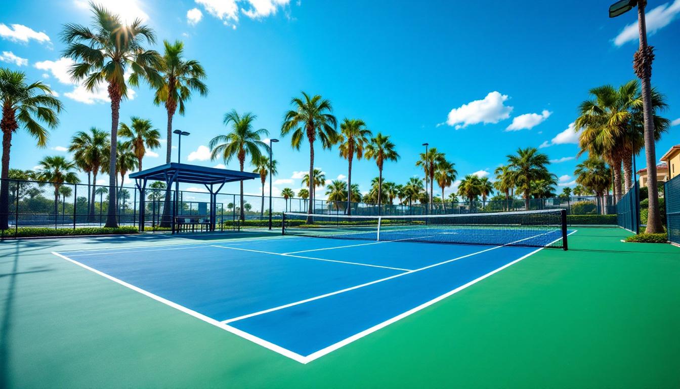 Veterans Park Fort Myers pickleball courts under blue sky