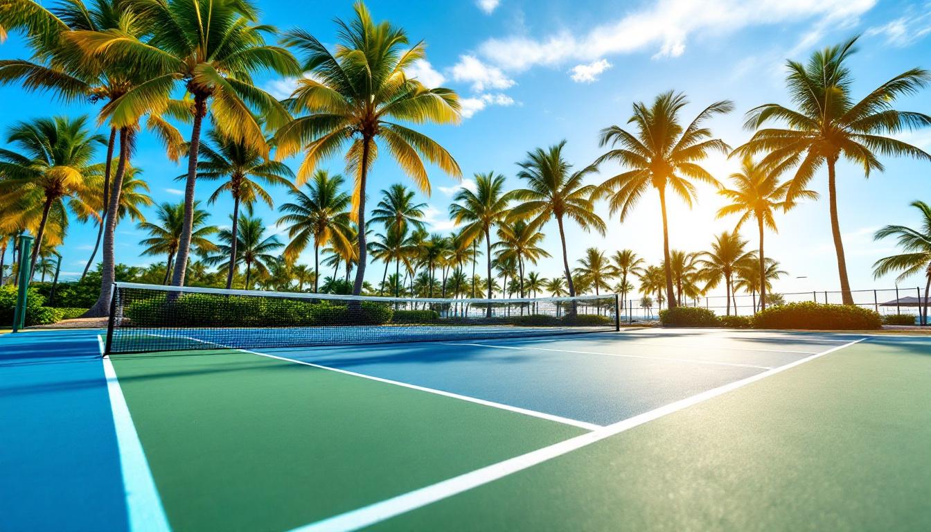 Fort Myers Beach with palm trees and the Gulf in the background