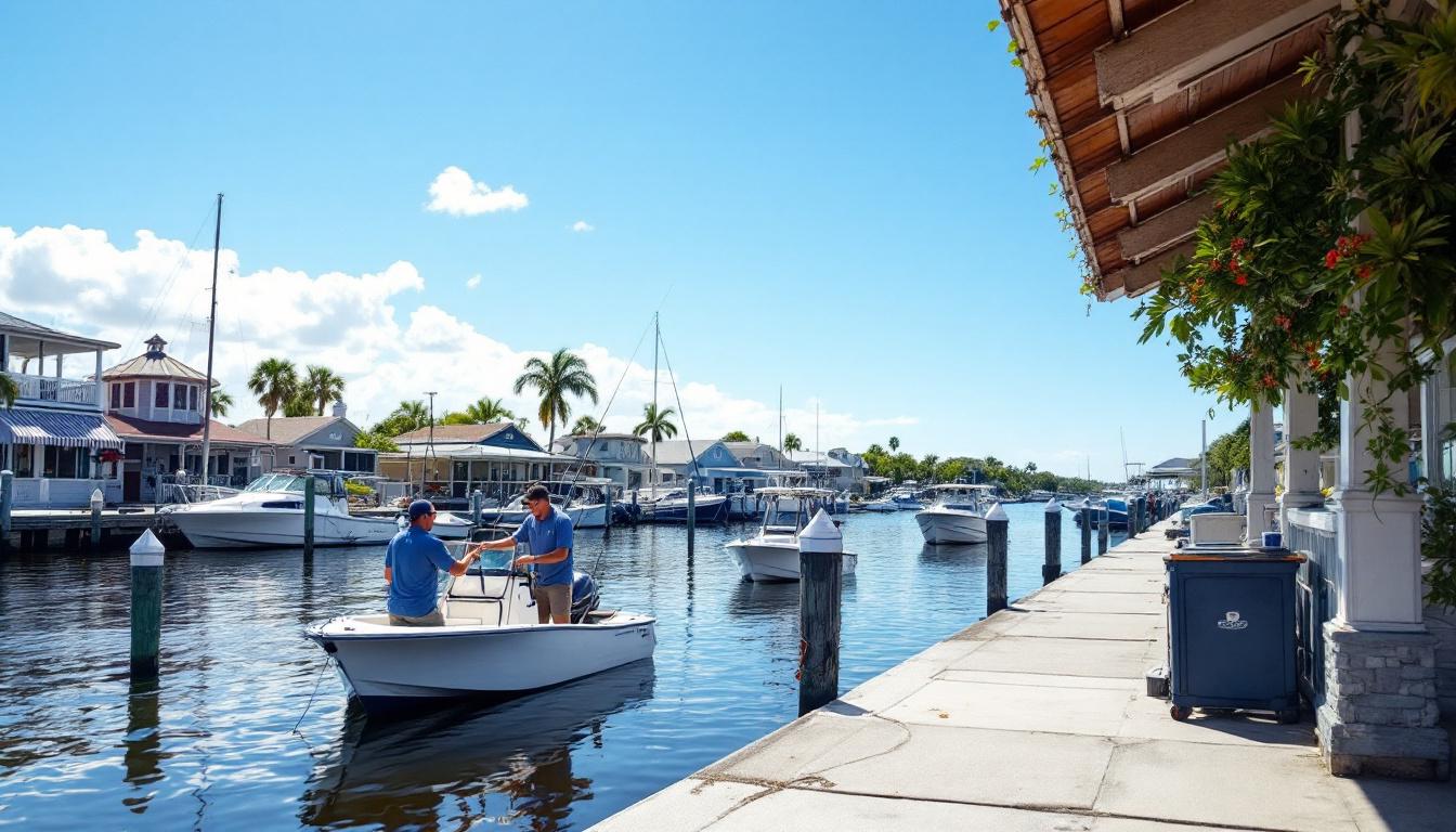Everglades City waterfront with boats in the distance