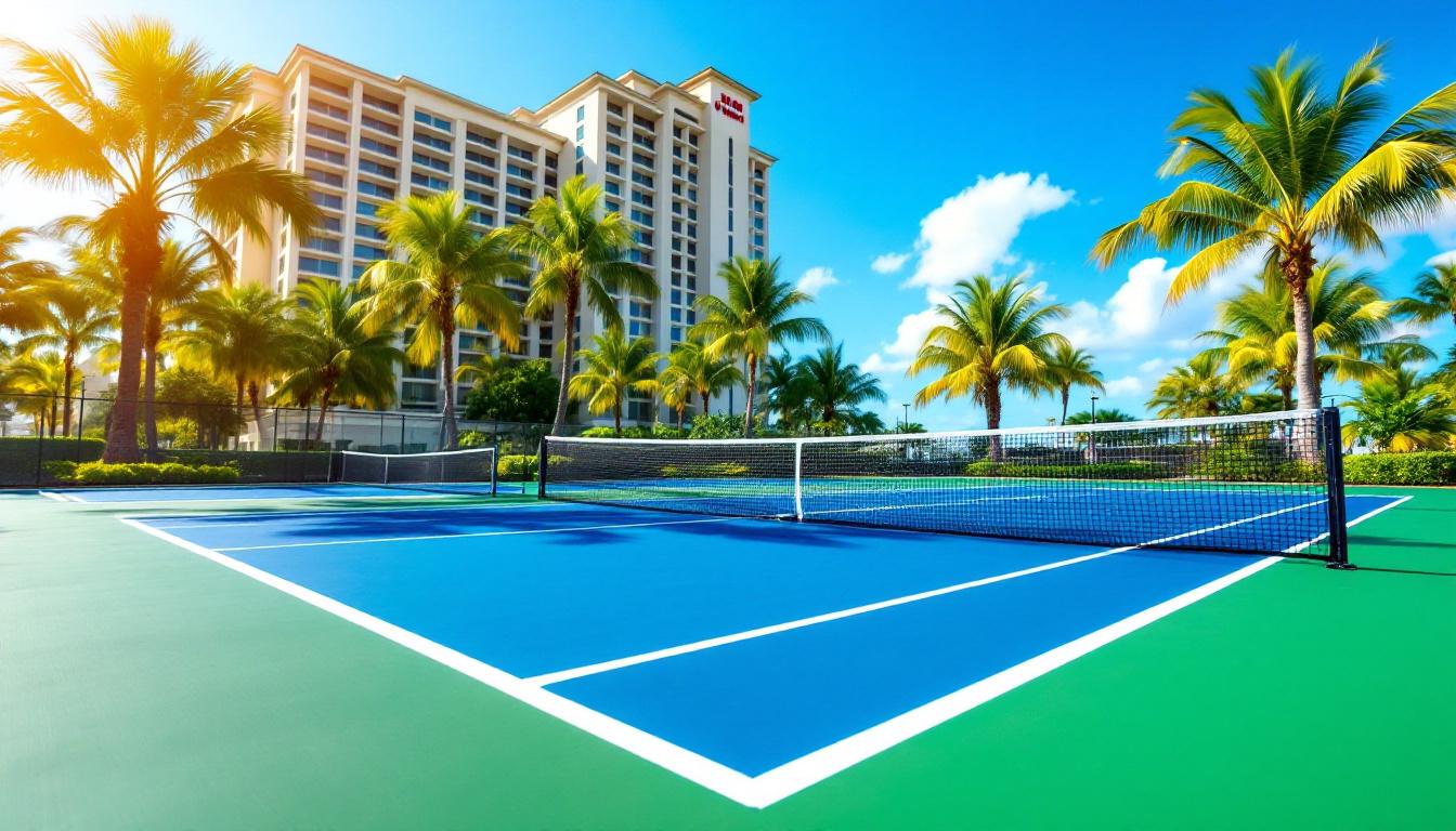JW Marriott Marco Island pickleball courts with the resort in the background