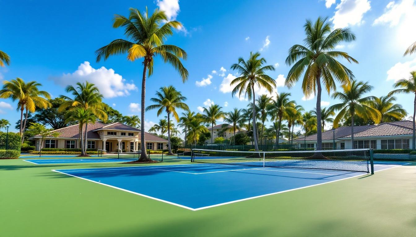 Fiddler's Creek community pickleball courts with tropical landscaping