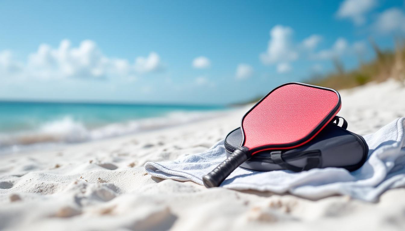 Marco Island beach with pickleball paddles nearby