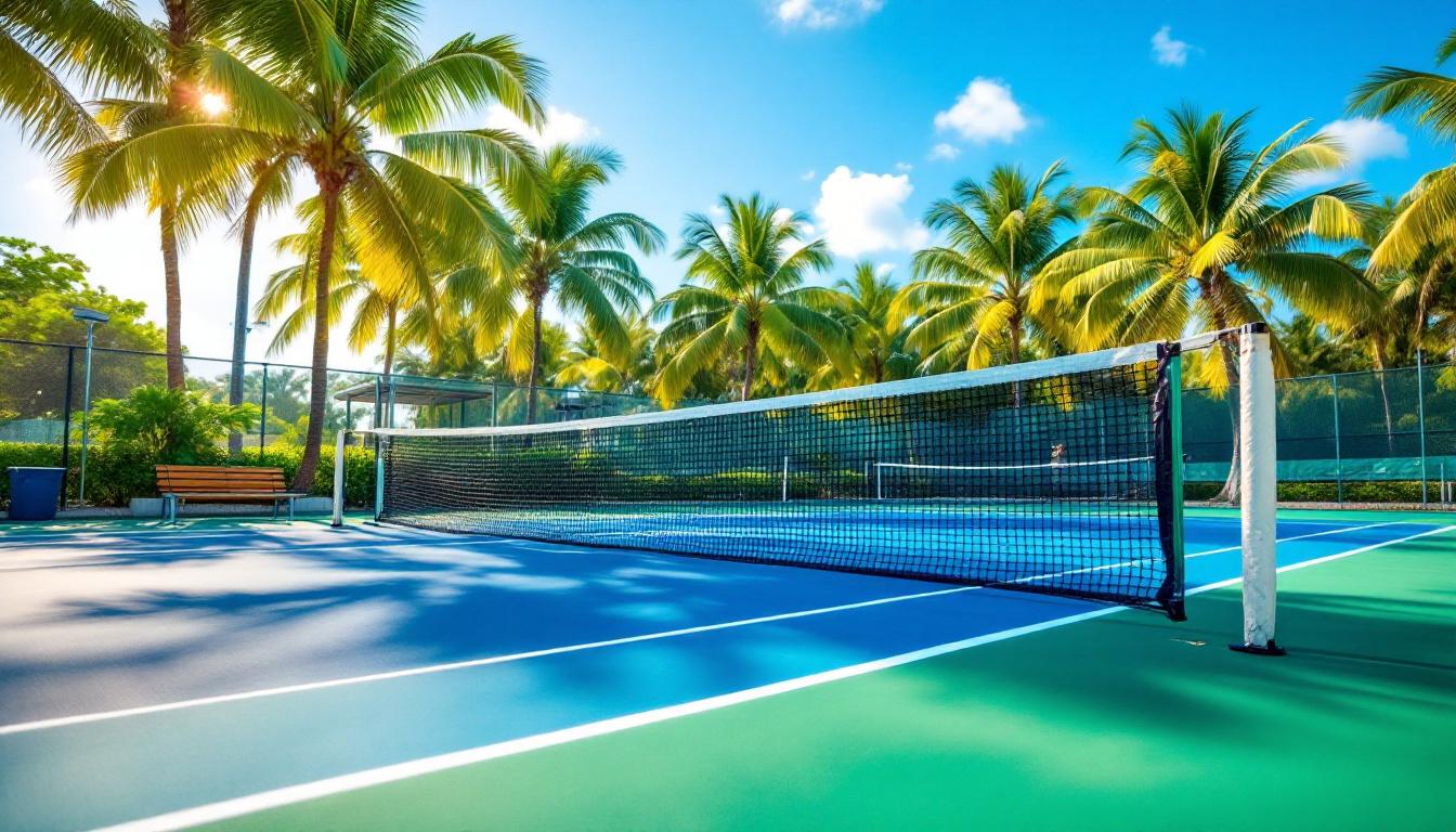 Players in the middle of a pickleball match on an outdoor court