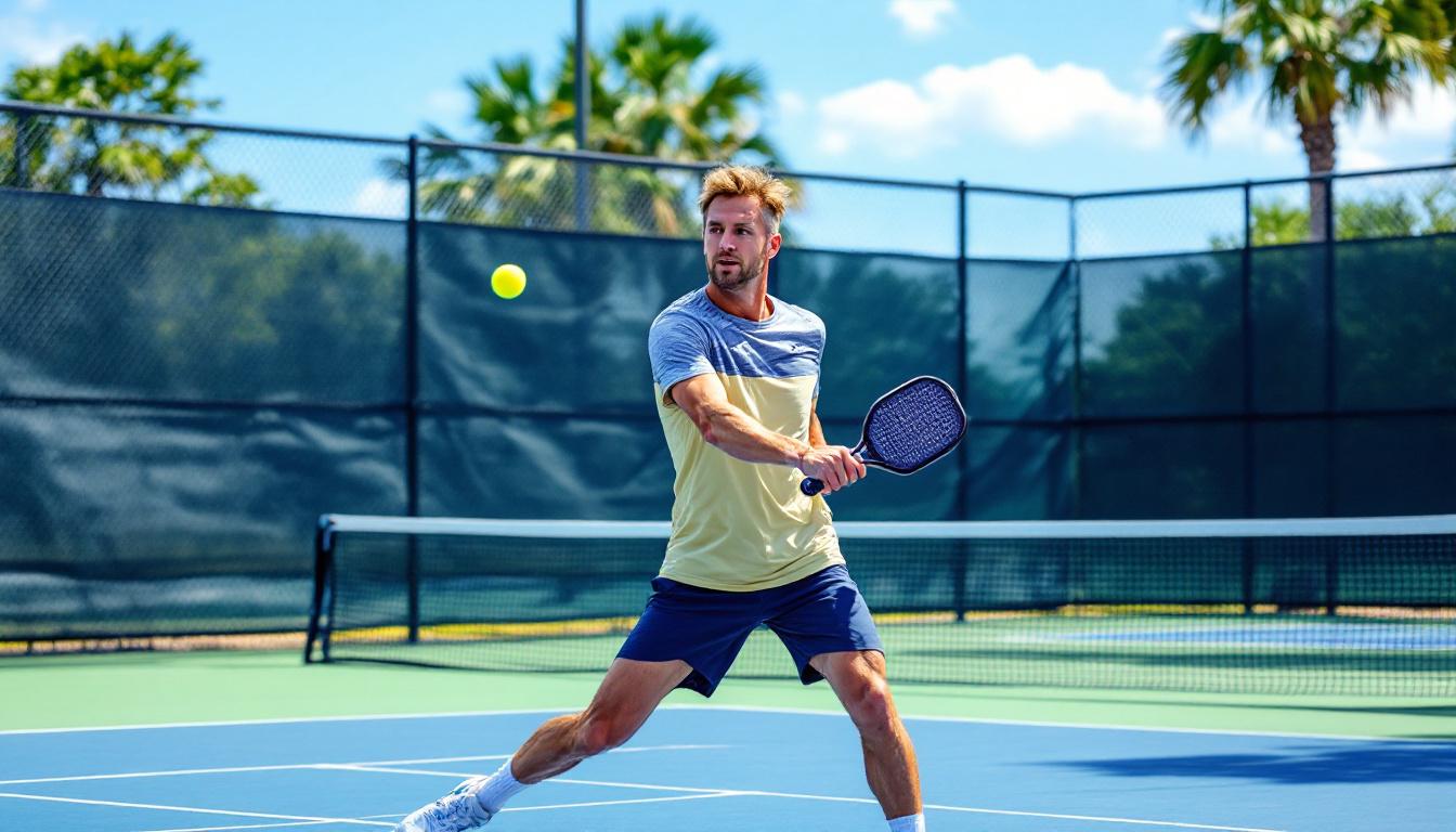 Pickleball coach demonstrating a shot during a clinic