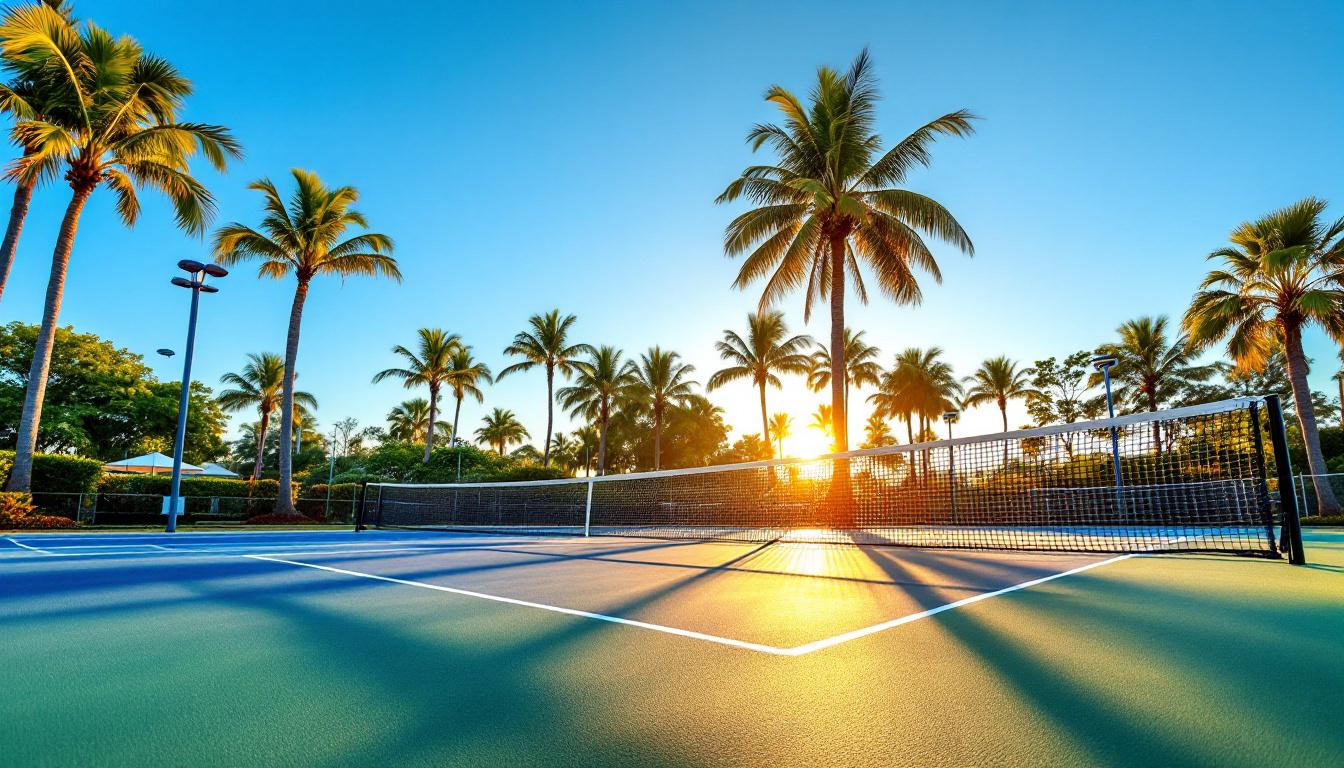 Sunrise over pickleball courts at a Naples park