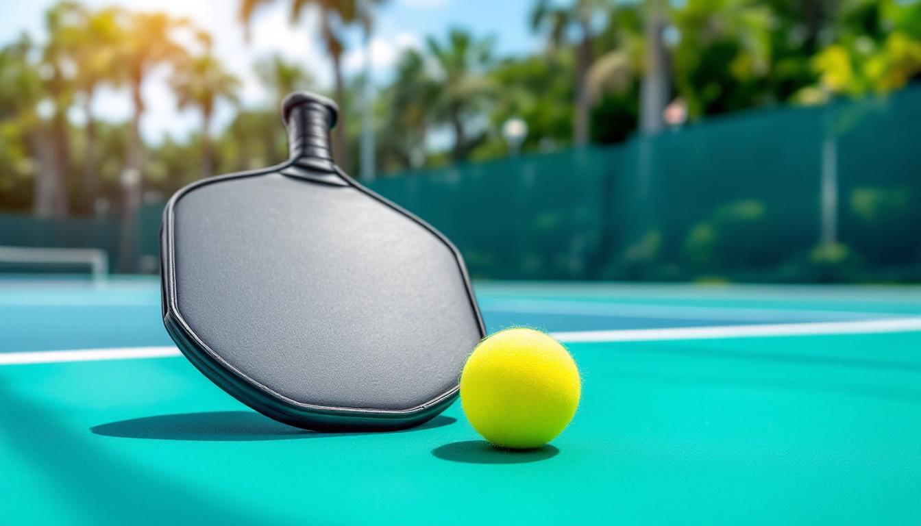 Pickleball paddle and ball at a private club pickleball facility