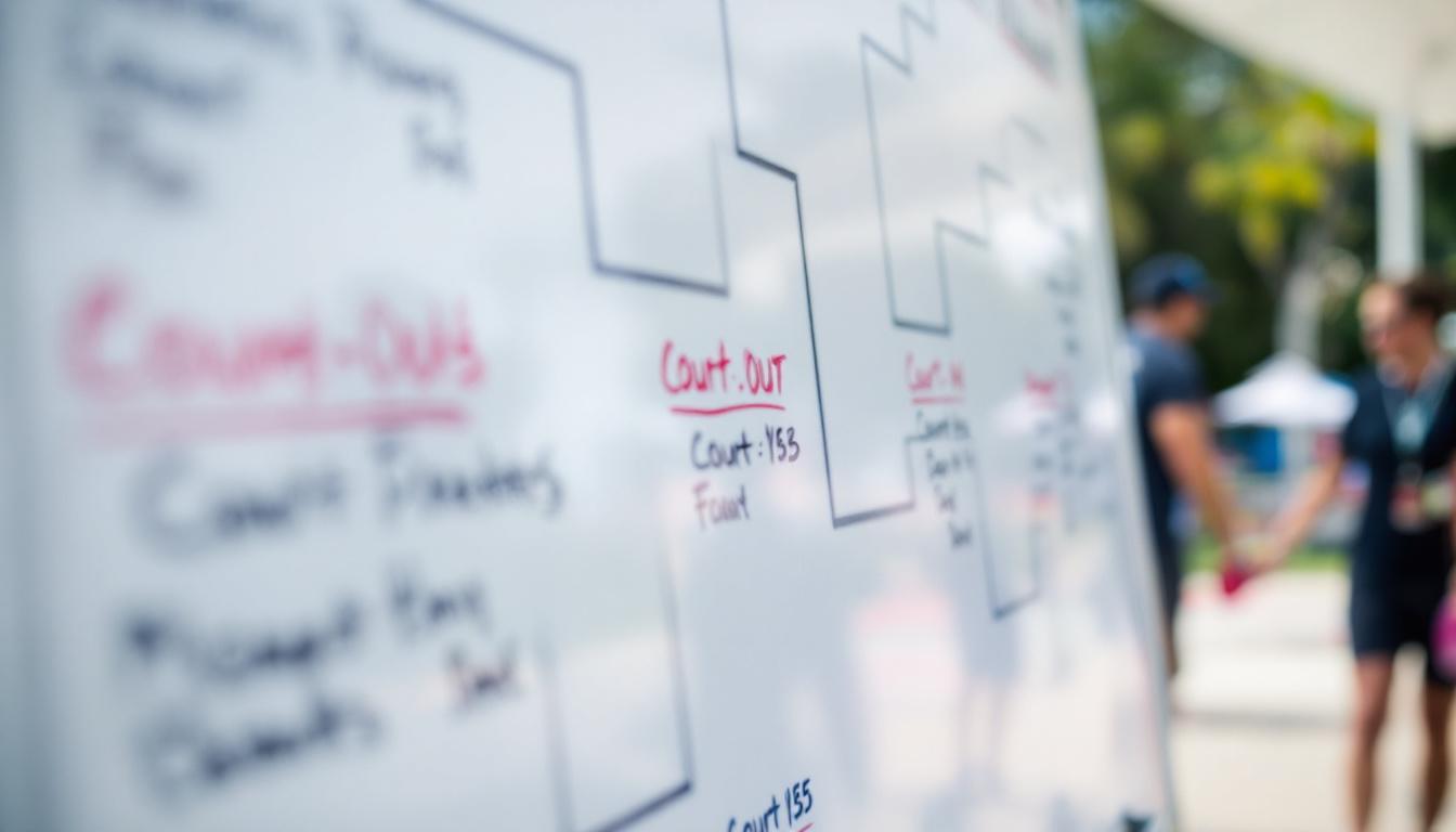 Tournament bracket display at a Sarasota pickleball event