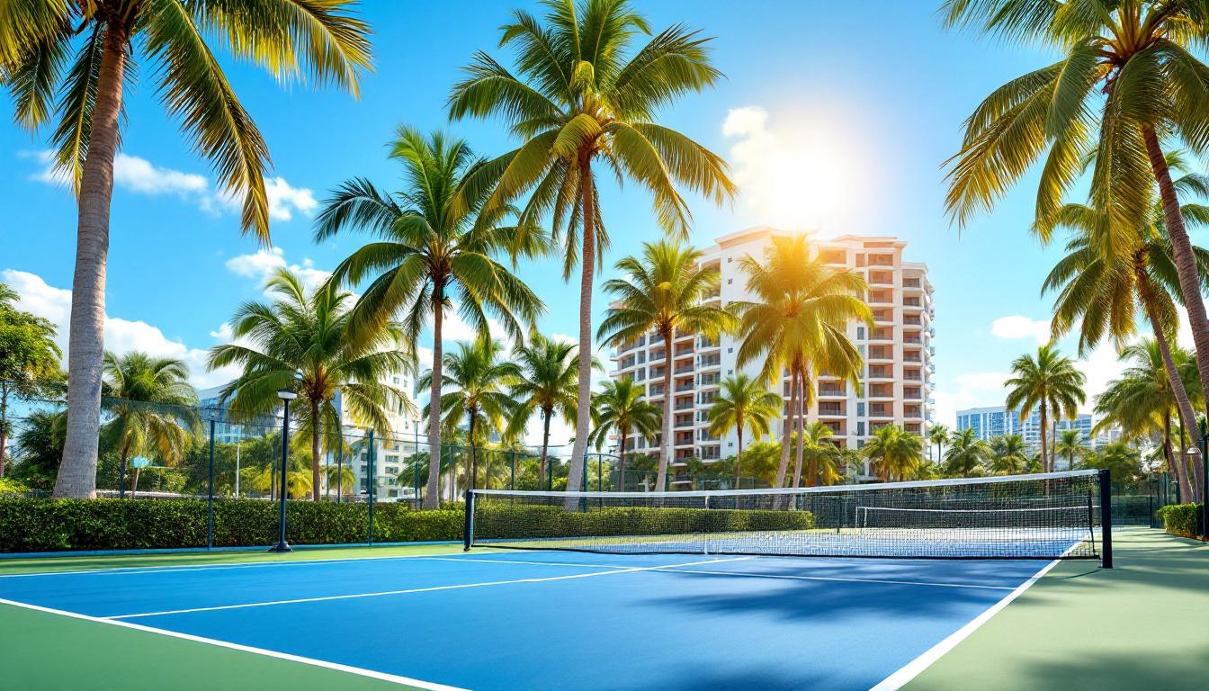 Payne Park pickleball courts with downtown Sarasota in the background