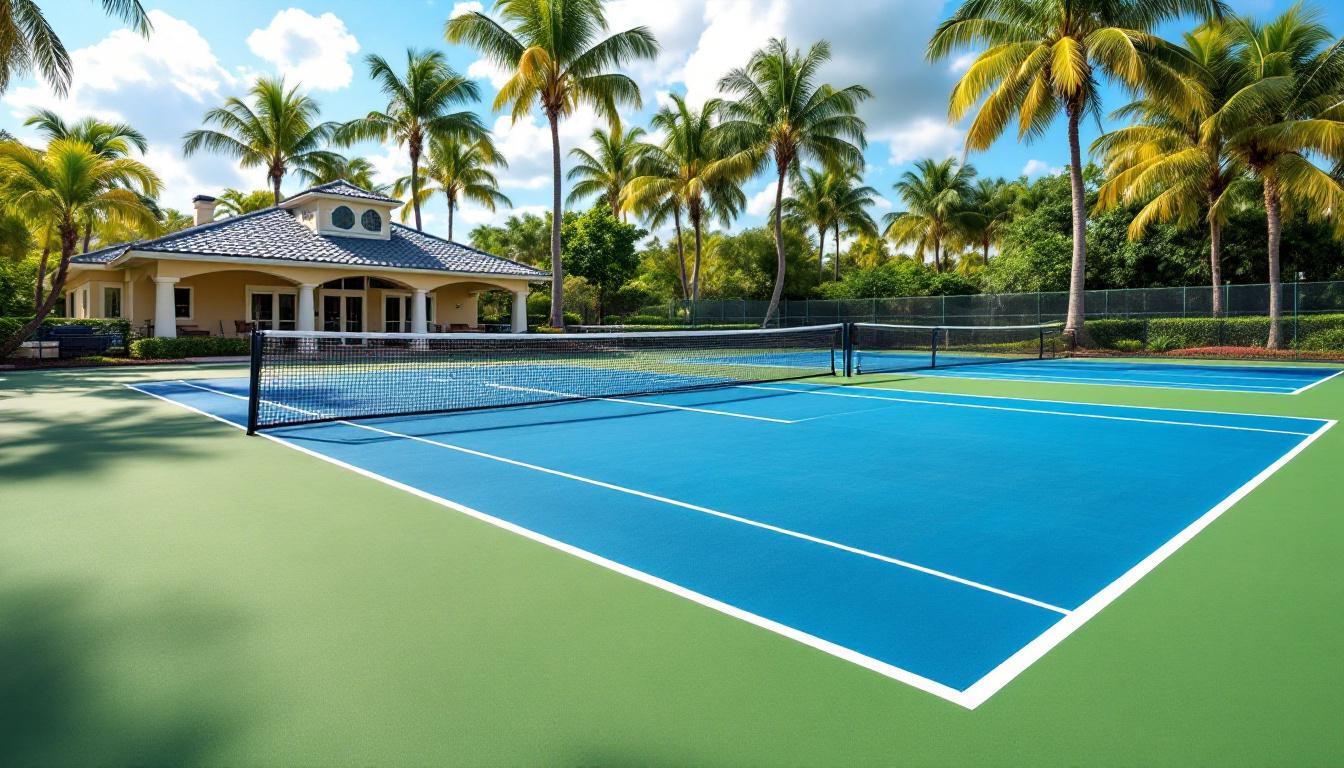 Private country club pickleball courts with landscaped grounds