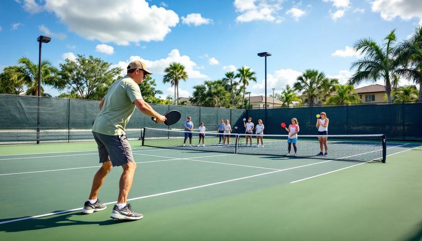 Sarasota pickleball clinic with instructor and small group