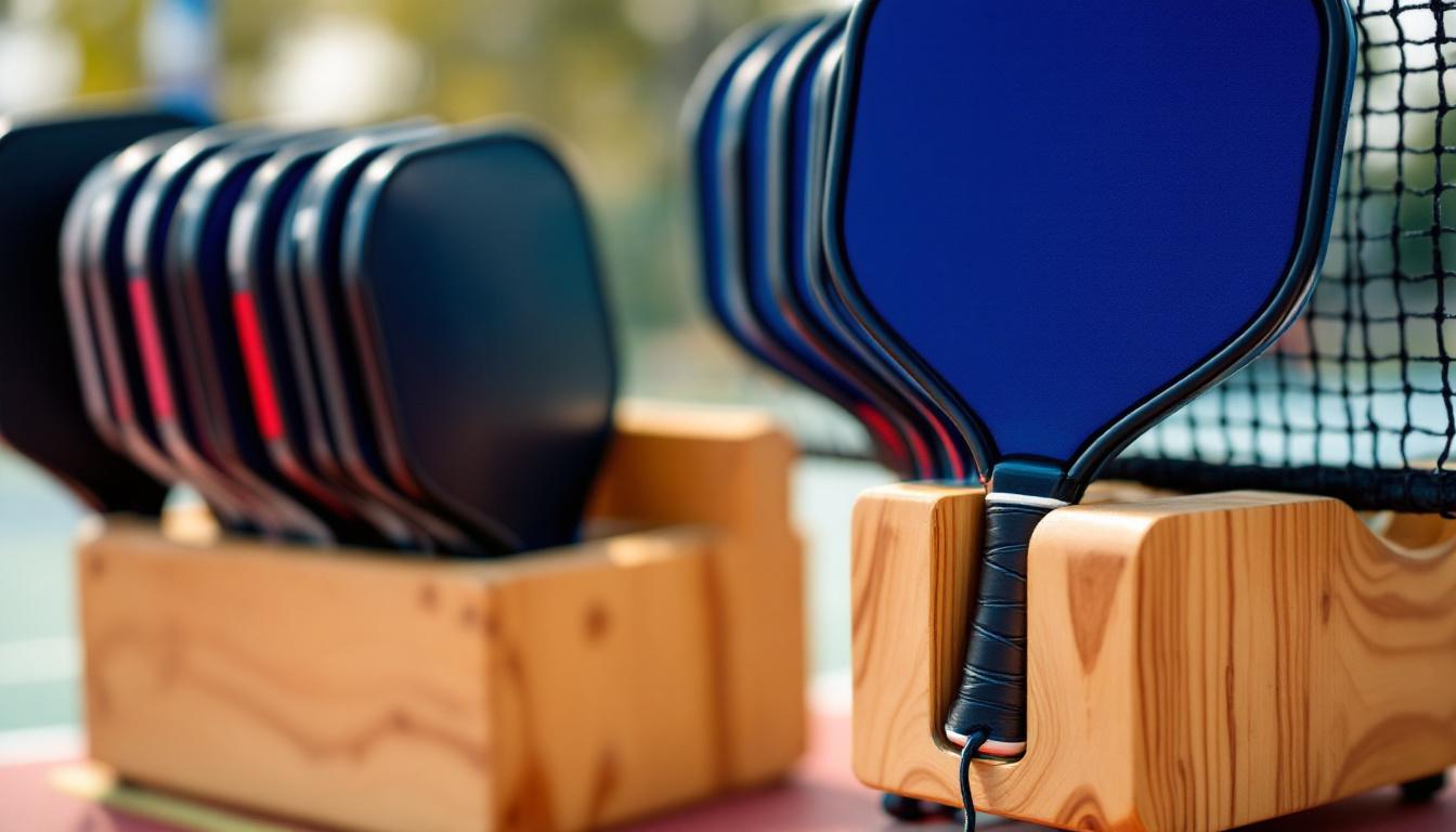 Paddle rack system at an outdoor pickleball facility