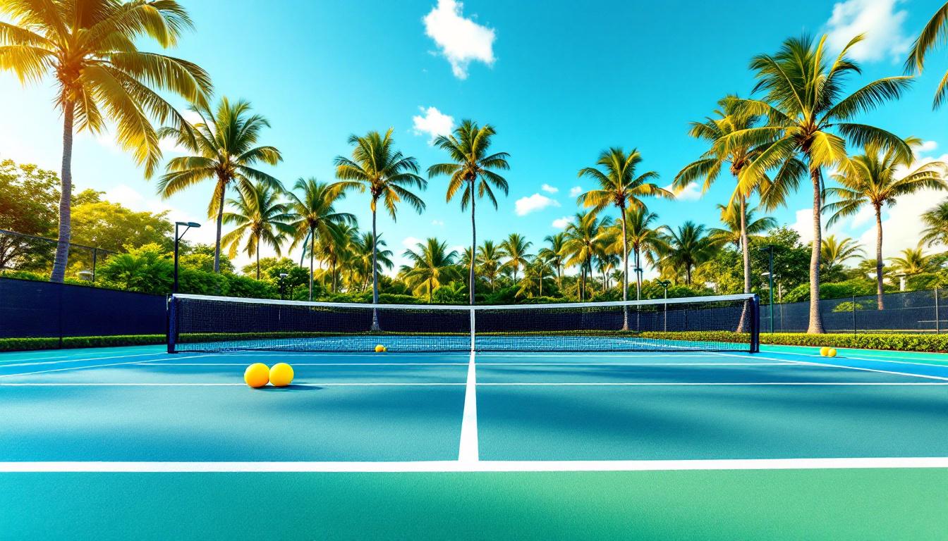 Group pickleball clinic in session on an outdoor court
