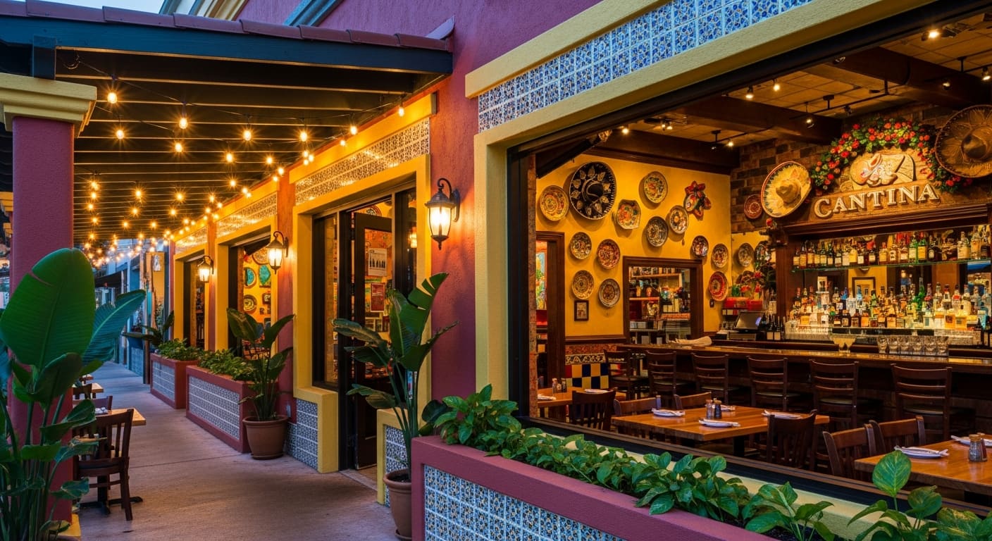 Paraiso Mexican Grille and Bar vibrant patio with festive decor in Englewood