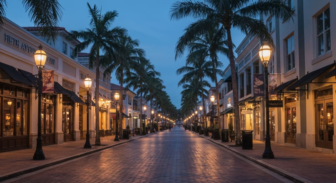 Evening lights on Fifth Avenue South Naples