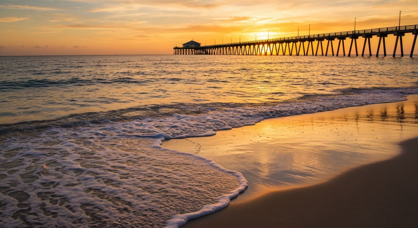 Fort Myers Beach spring sunset with families on the shoreline