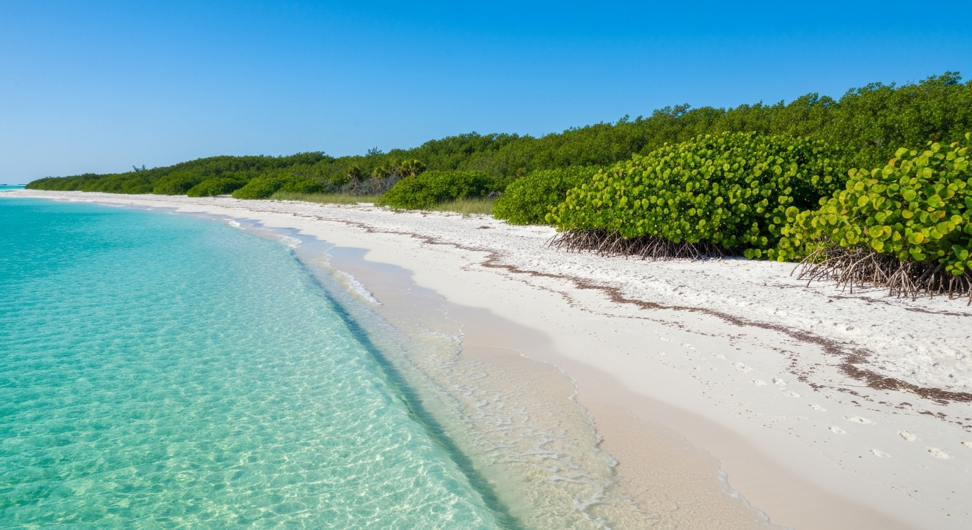 Pristine Gulf shoreline and mangrove-backed dunes at Lovers Key State Park near Fort Myers Florida