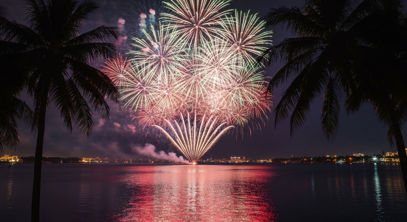 New Years Eve fireworks over Southwest Florida waterfront