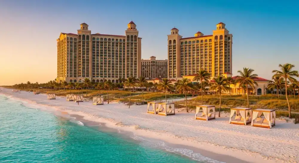 The Ritz-Carlton Naples beachfront resort at golden hour