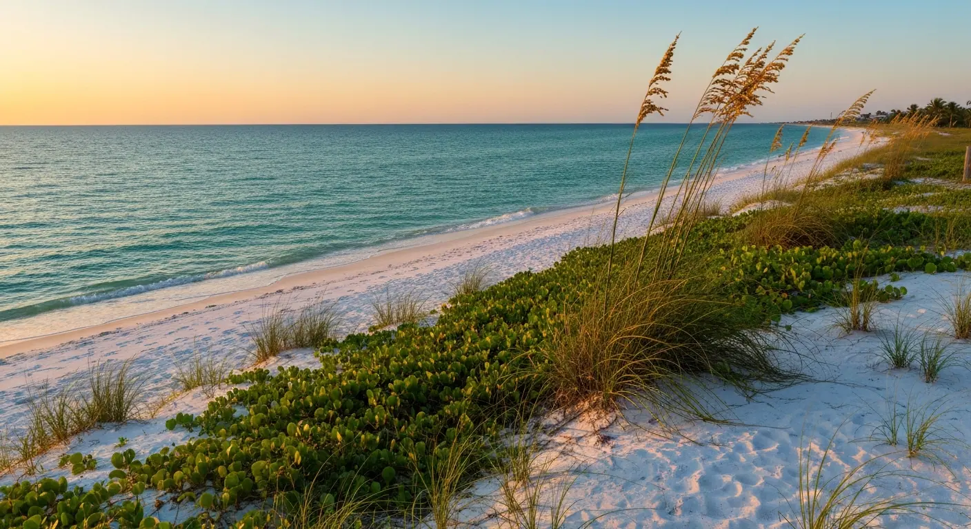 Venice Beach Florida with turquoise Gulf waters and white sandy shoreline