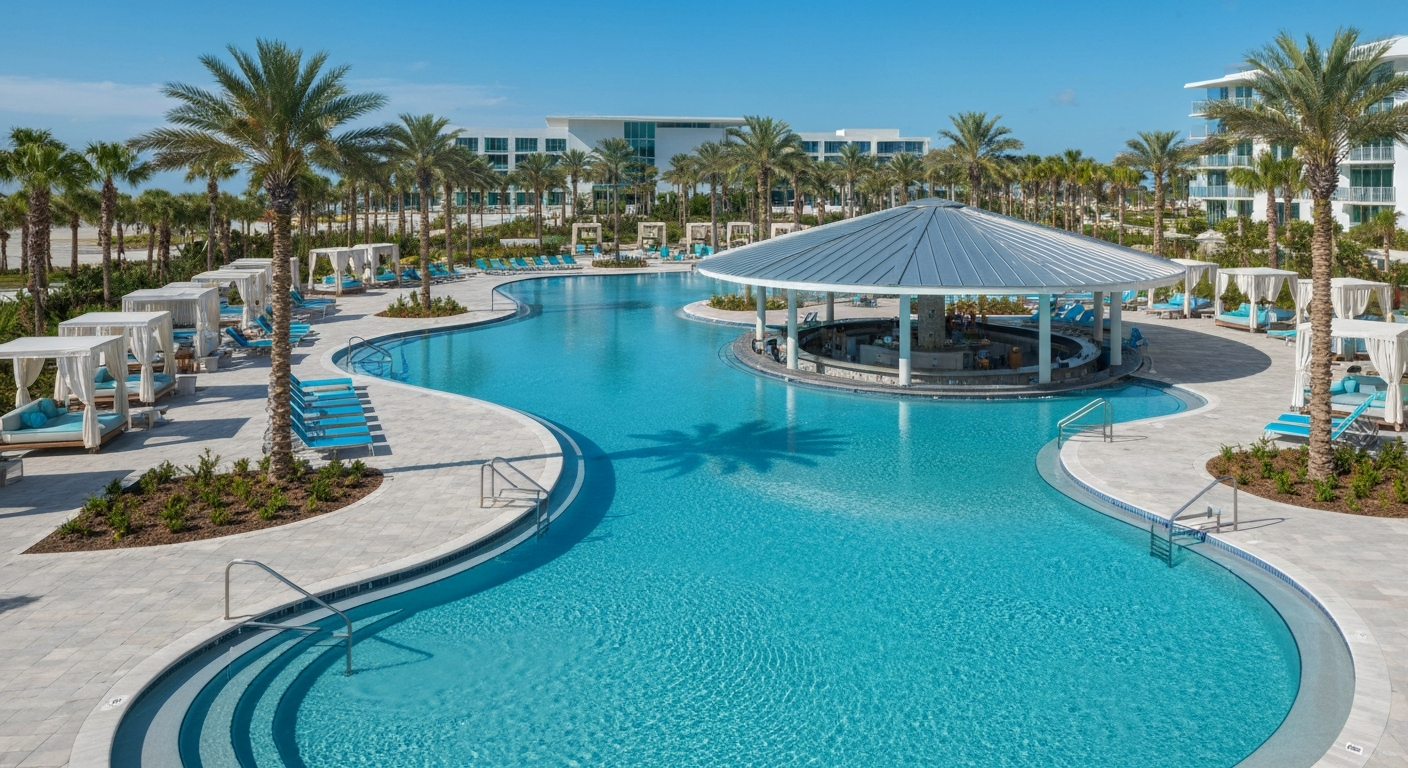 5 o'Clock Somewhere tropical pool bar with lagoon-style pool at Margaritaville Fort Myers Beach