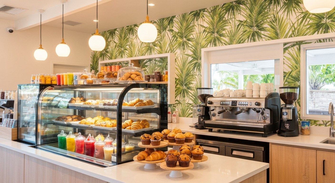 Coconut Telegraph coffee shop interior with pastries and tropical smoothies at Margaritaville