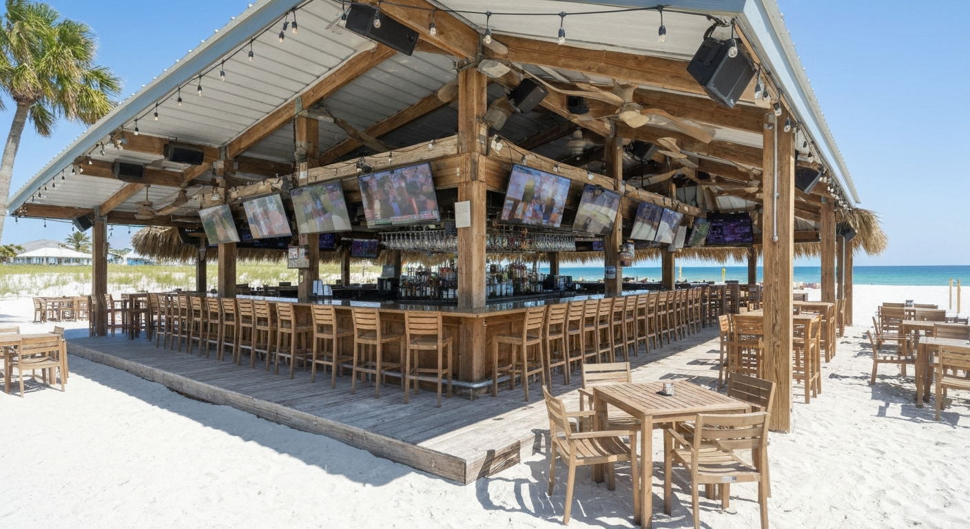 Lah De Dah beachfront sports bar and grill on the sand at Fort Myers Beach