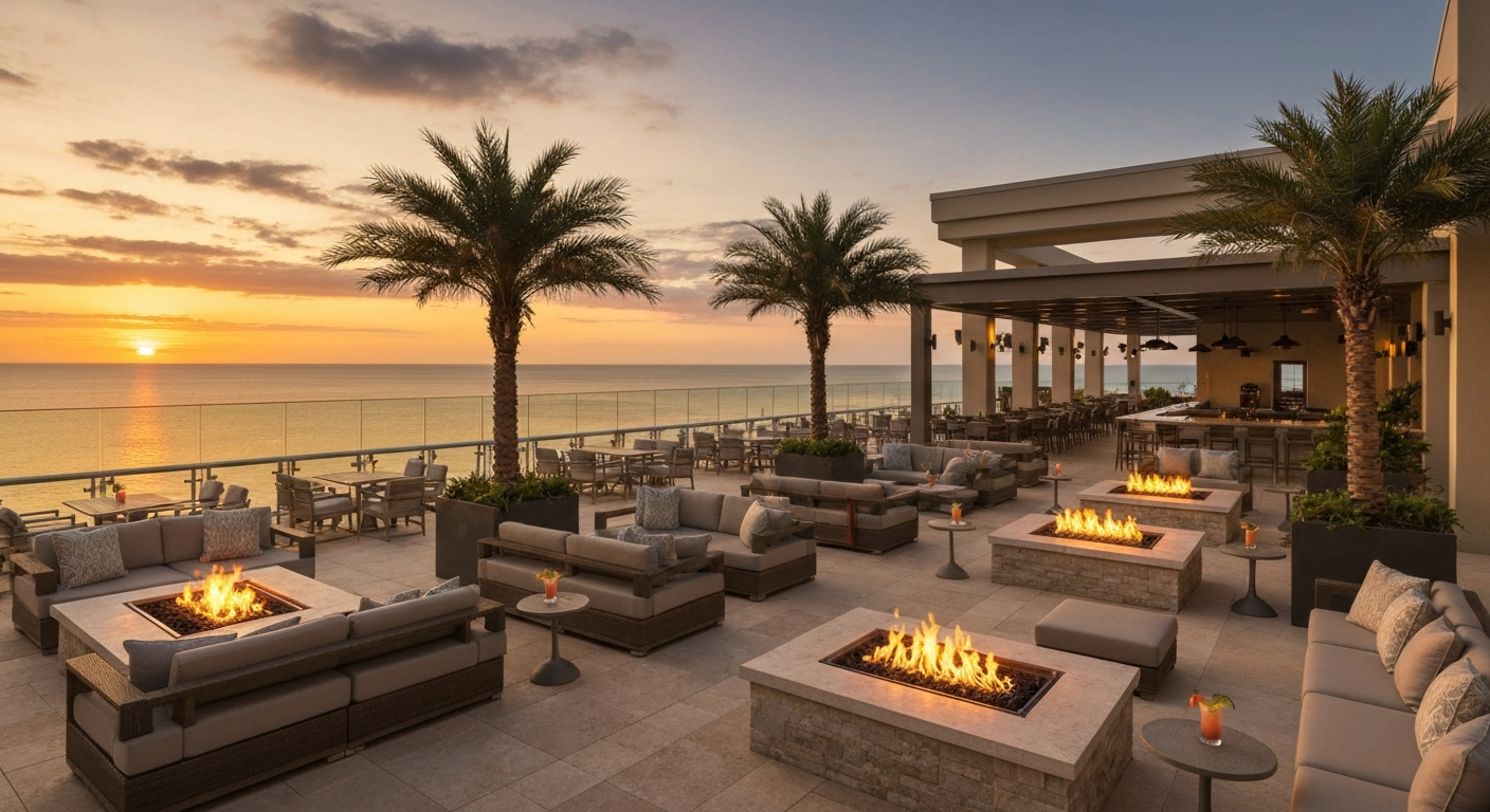 Outdoor sunset dinner at Margaritaville Fort Myers Beach with Gulf views