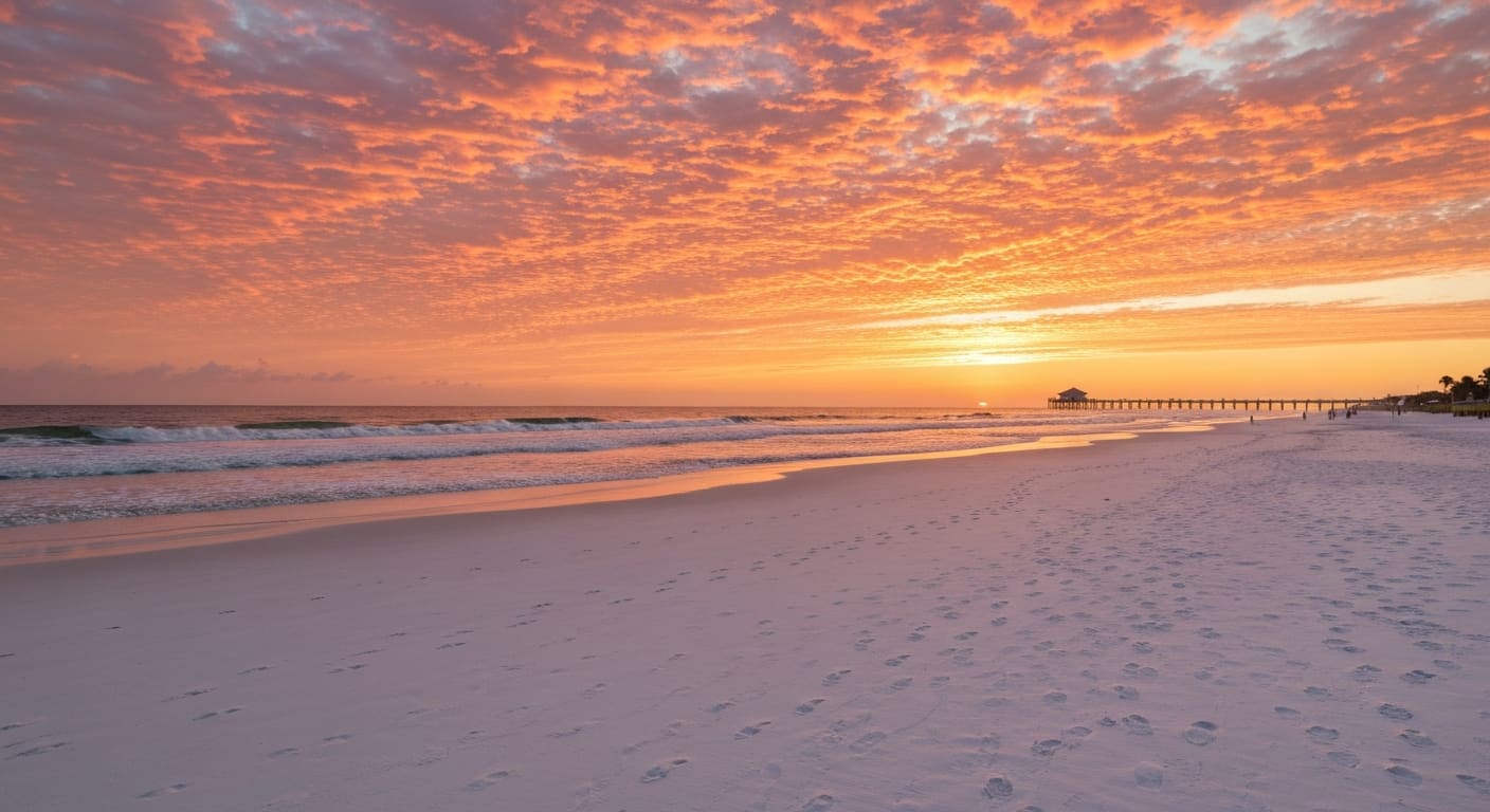 Naples beachfront sunset during holiday travel season