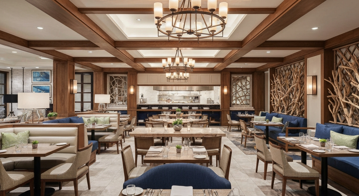 Aura Restaurant interior at Naples Grande Beach Resort with elegant coastal decor