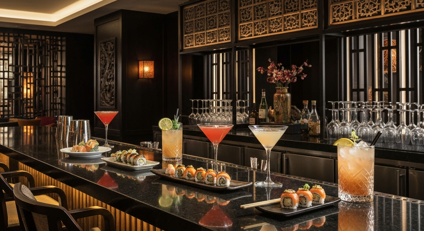 Mantra Asian-fusion lounge at Naples Grande with cocktails and ambient lighting
