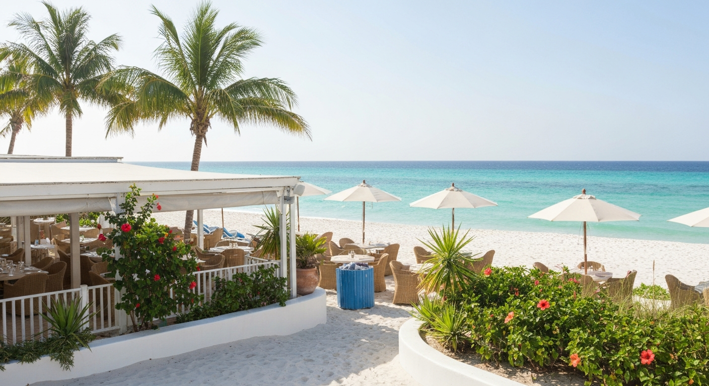 Rhode's End beachfront restaurant at Clam Pass Beach with Mediterranean-style dining