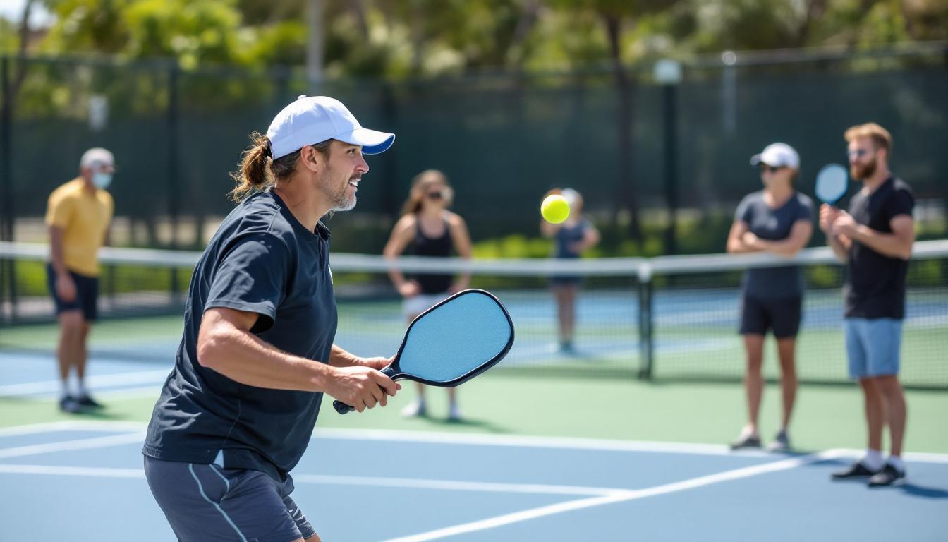 Clinic instructor demonstrating a shot to a small group of players