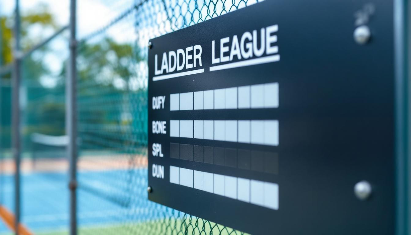 Scoreboard and ladder board at a pickleball facility