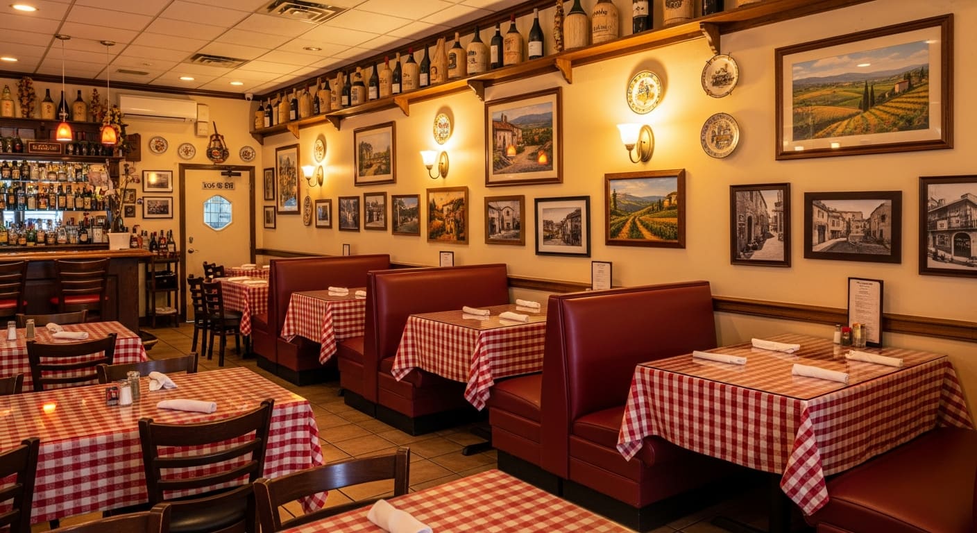 Ciao Italian Kitchen traditional family Italian restaurant with warm lighting in North Port