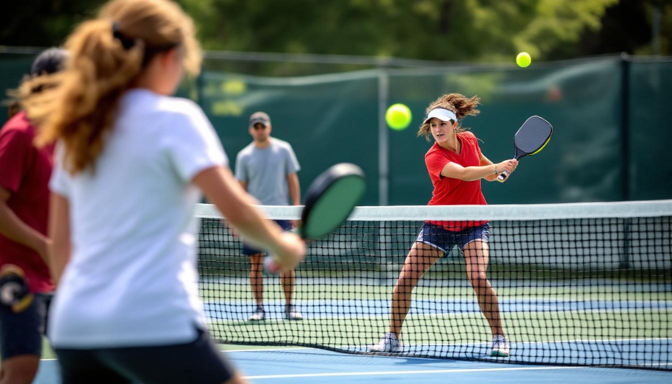 Students practicing third-shot drops at a pickleball clinic