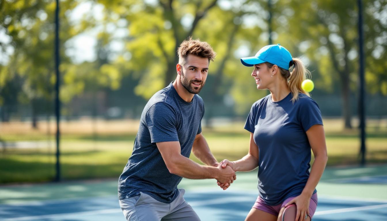 Pro giving a private pickleball lesson to a single student