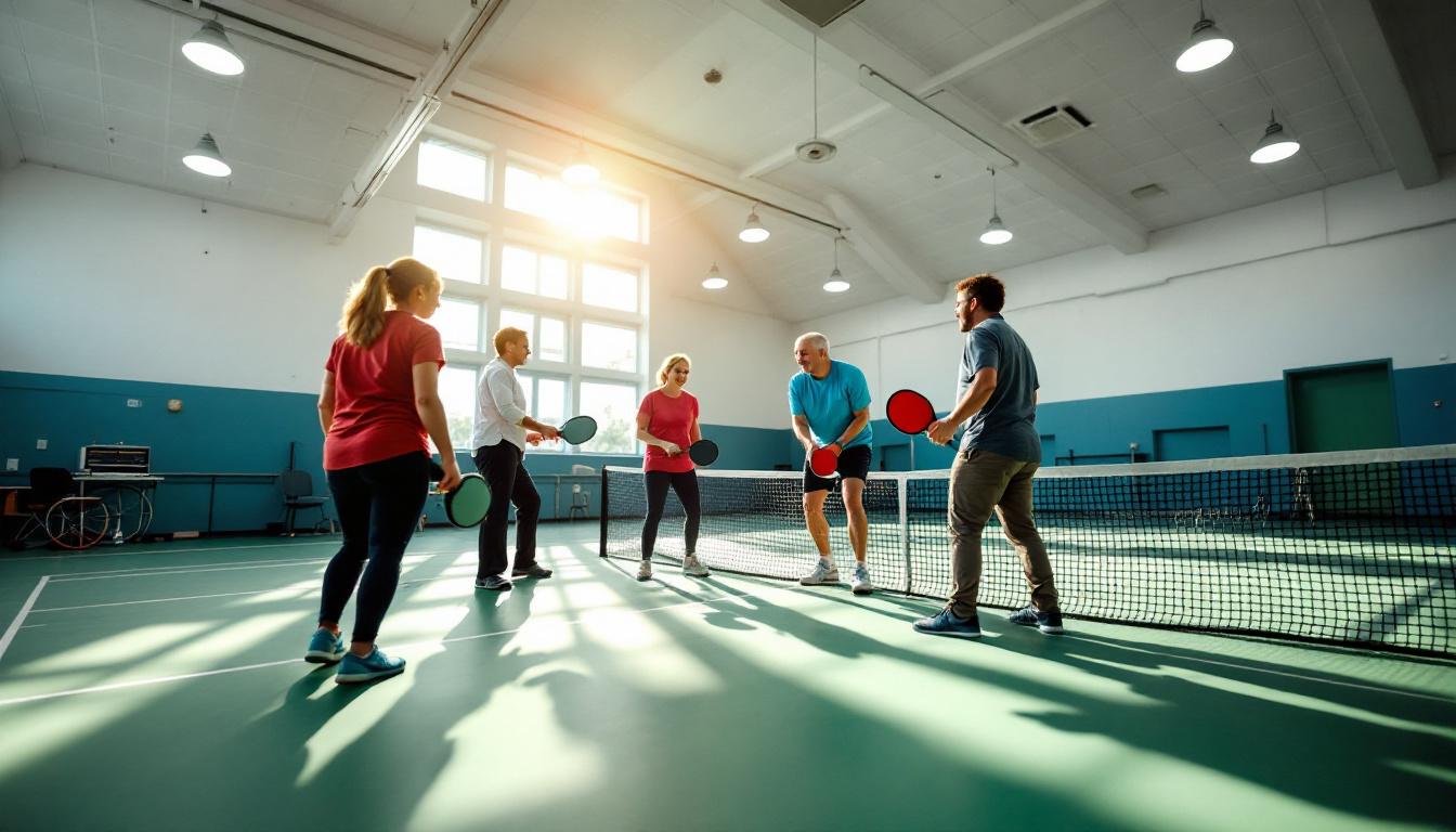 Small group pickleball lesson at a community center