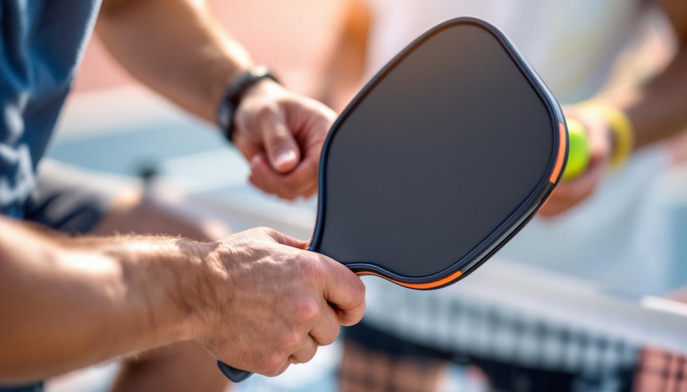 Instructor correcting a student's grip on a pickleball paddle