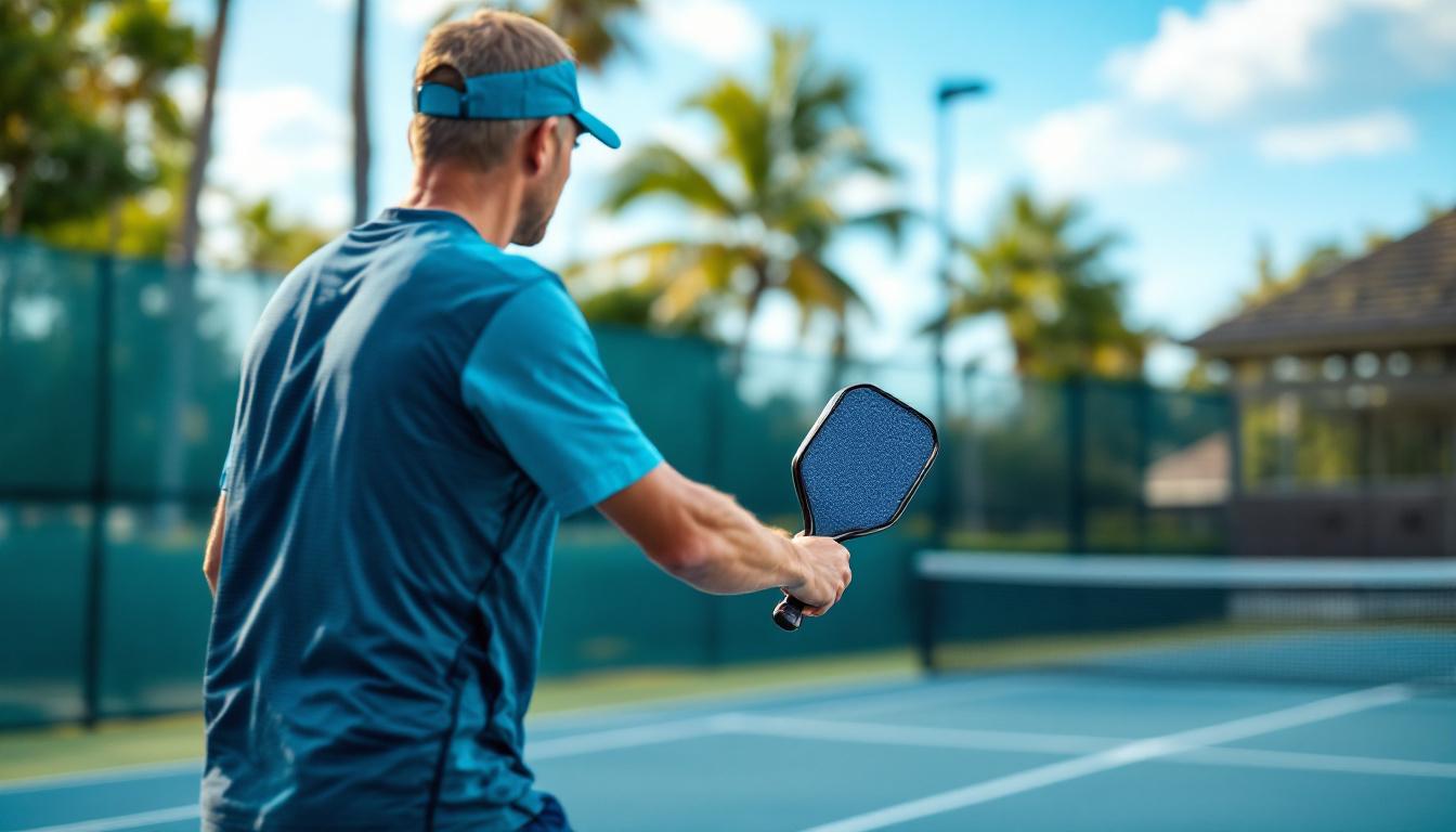 Pickleball instructor teaching a clinic on an outdoor court in Naples Florida