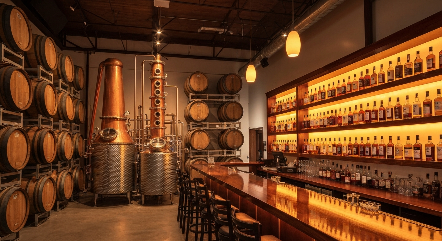 Interior of Wicked Dolphin Rum Distillery tasting room in Cape Coral