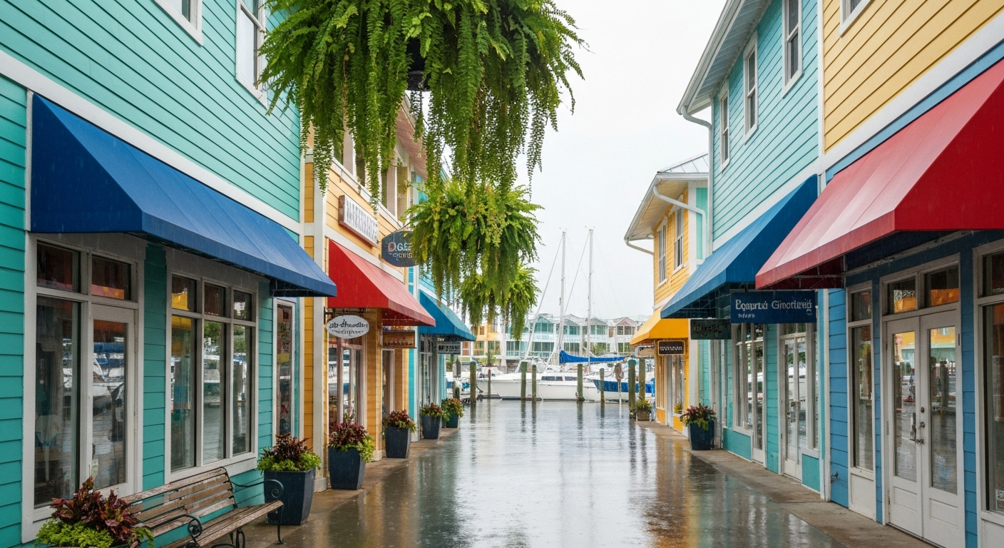 Covered waterfront shops at Fishermen's Village in Punta Gorda