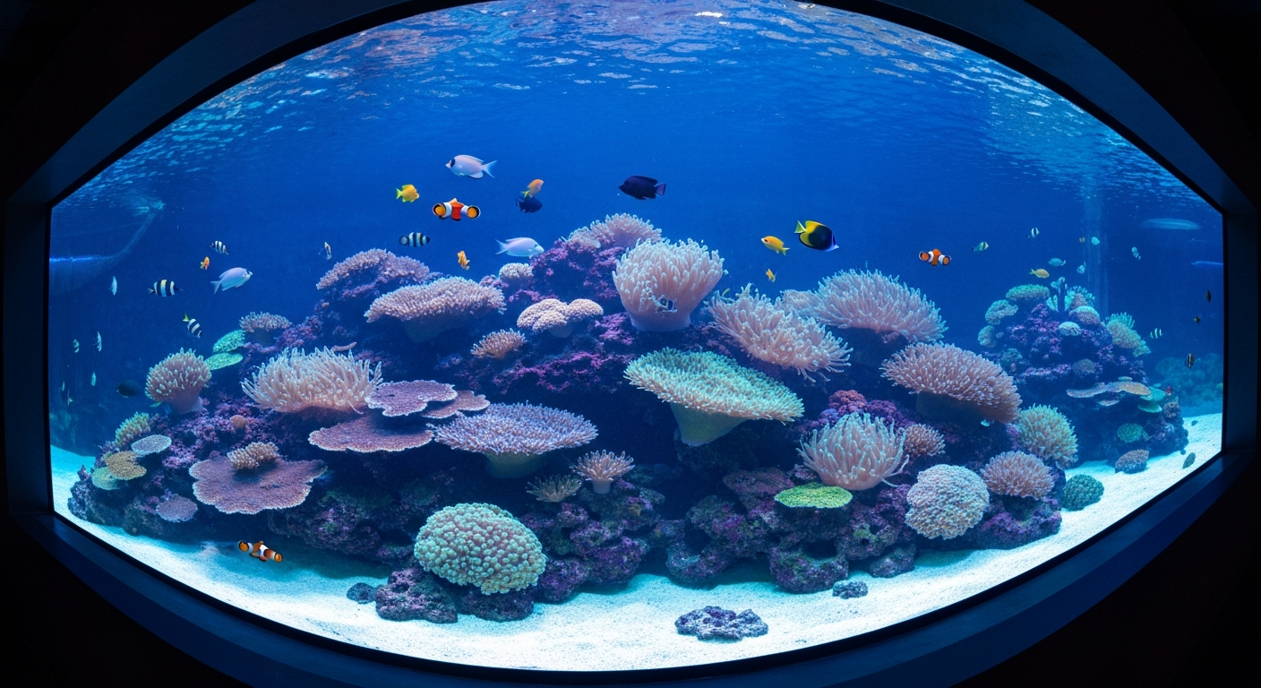 Marine aquarium exhibit with tropical fish at Mote Marine in Sarasota