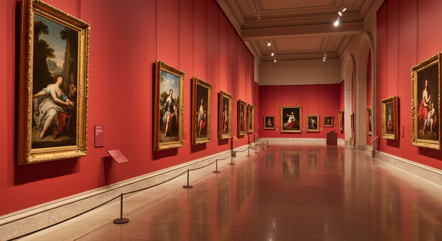 Grand gallery interior of The Ringling Museum in Sarasota with Baroque paintings