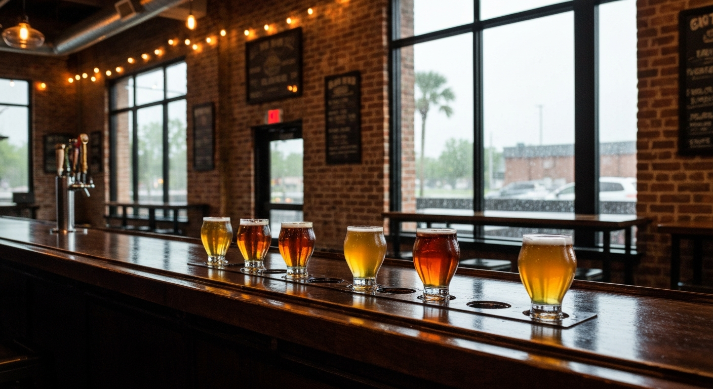 Craft brewery taproom in Southwest Florida with flight of local beers