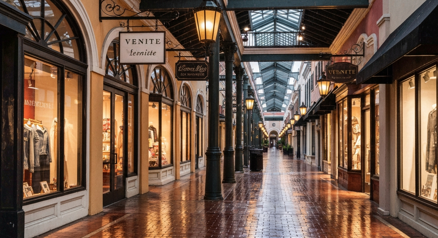 Downtown Venice Florida covered shopping arcade with boutiques