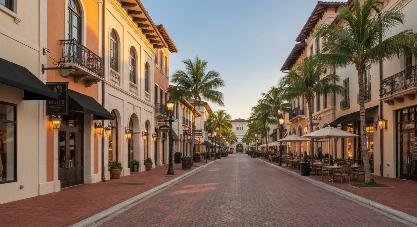 Downtown Naples Fifth Avenue South lined with palm trees and upscale shops