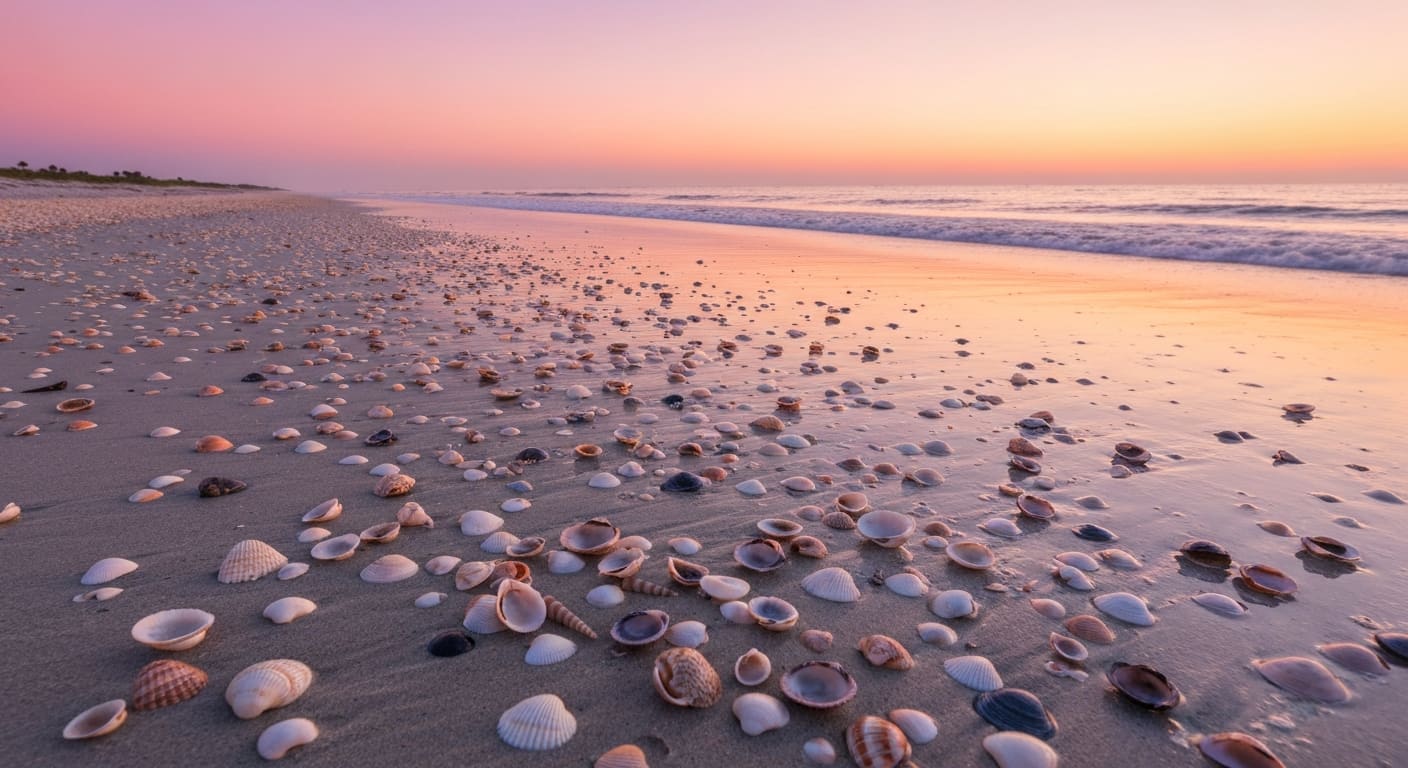 Sanibel Island shell-covered beach at sunrise