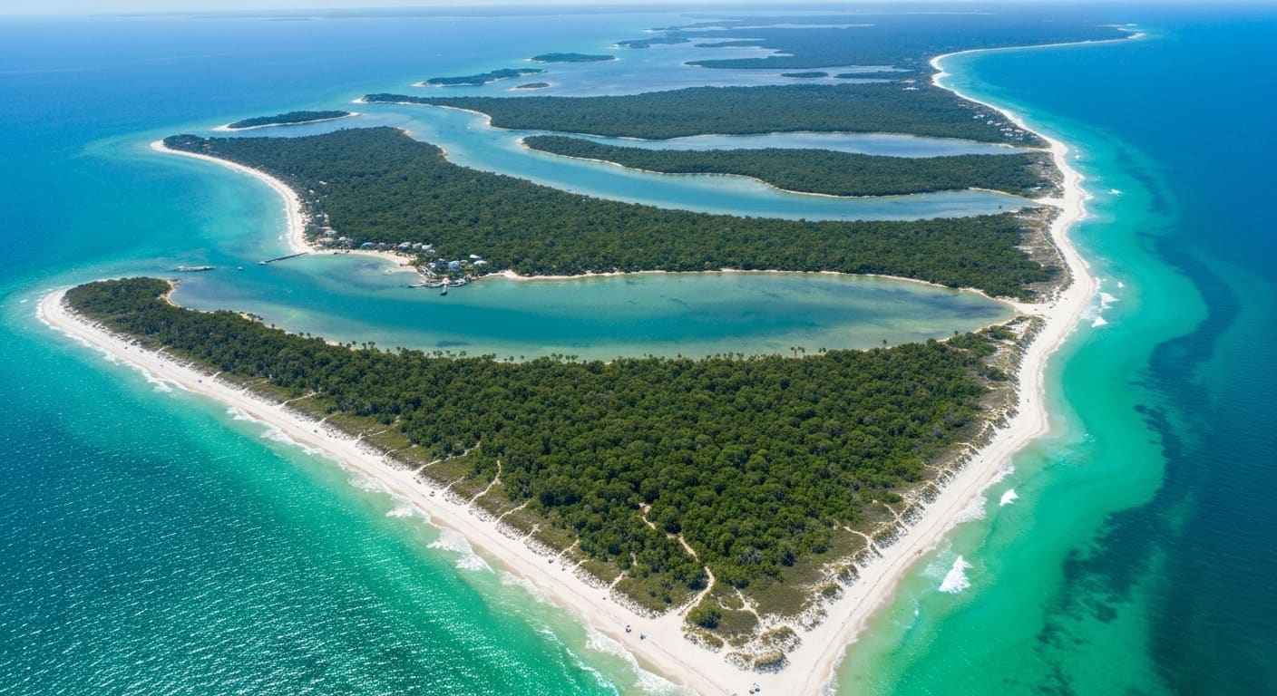 Southwest Florida Gulf coast aerial with beaches and islands