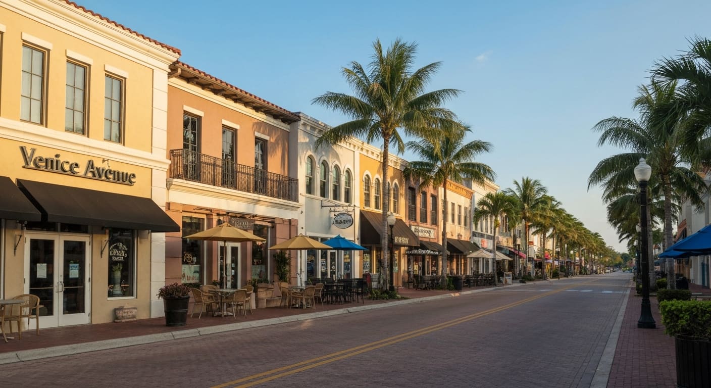 Venice Florida downtown main street with shops