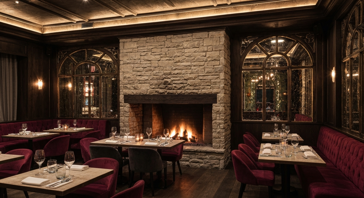 Upscale fine dining steakhouse interior with rich wood paneling at The Ritz-Carlton Naples